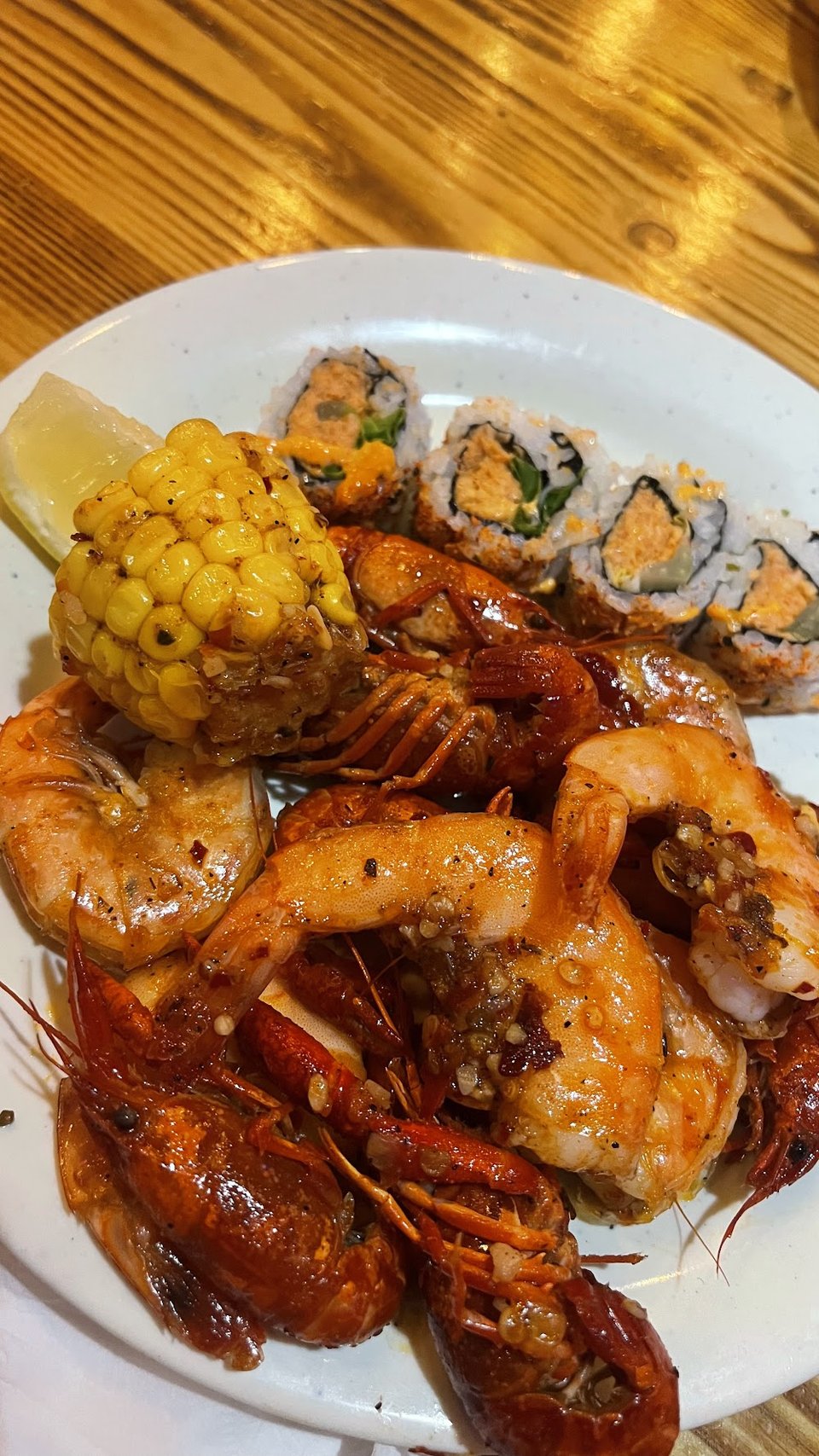 Boiled Shrimp Crawfish and Sushi